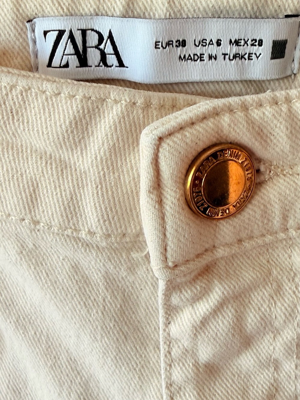 Zara Cream Cropped Raw Hem Wide Leg Jeans High Rise Stretch Denim Size‎ 6 - Picture 4 of 10